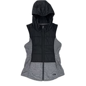 The North Face Women's Vest‎ Small Gray & Black Stretch Full Zip Hooded Pockets